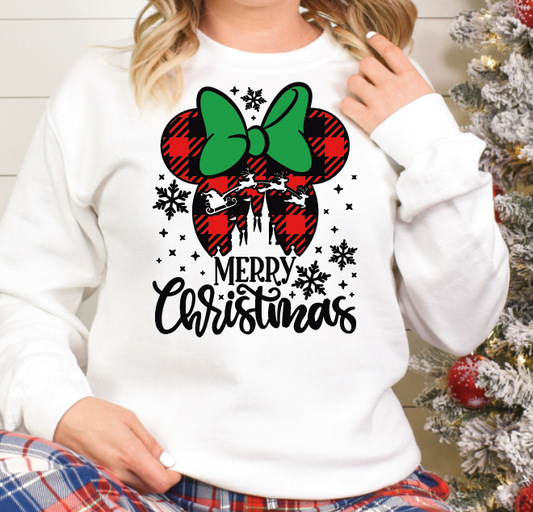 Girl Mouse Merry Christmas in white or black DTF transfers