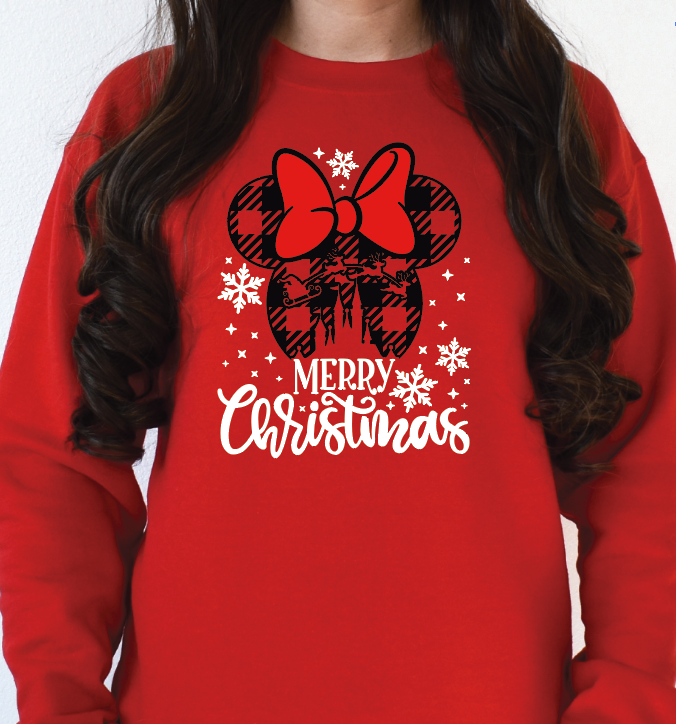 Girl Mouse Merry Christmas in white or black DTF transfers