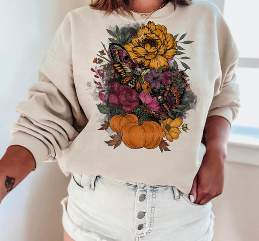 Fall Flowers with Moths DTF Transfer