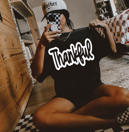 SS199 Thankful Screen Print in White