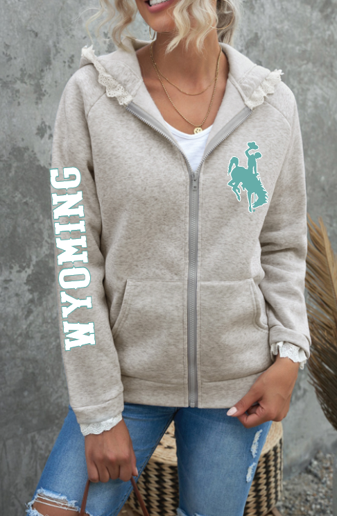 Grey hoodie with lace and turquoise Wyoming