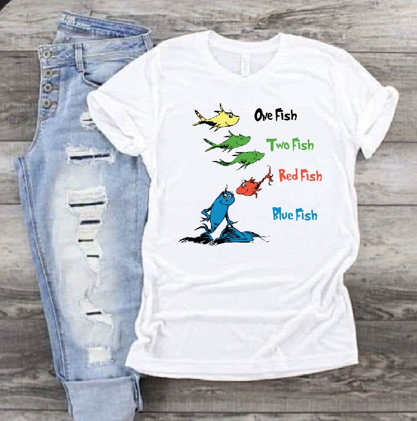 One fish two fish red fish blue fish Dr Seuss DTF Print-Burning Presses