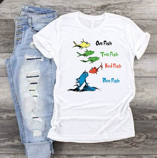 One fish two fish red fish blue fish Dr Seuss DTF Print-Burning Presses