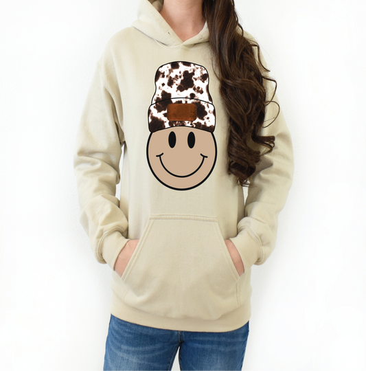 Cow Print Smiley with Blank Beanie DTF Print-Burning Presses