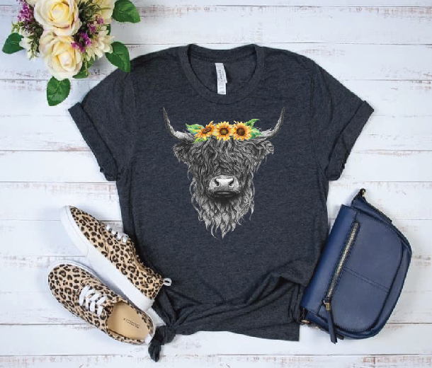 Highland Cow with sunflowers DTF Print-Burning Presses