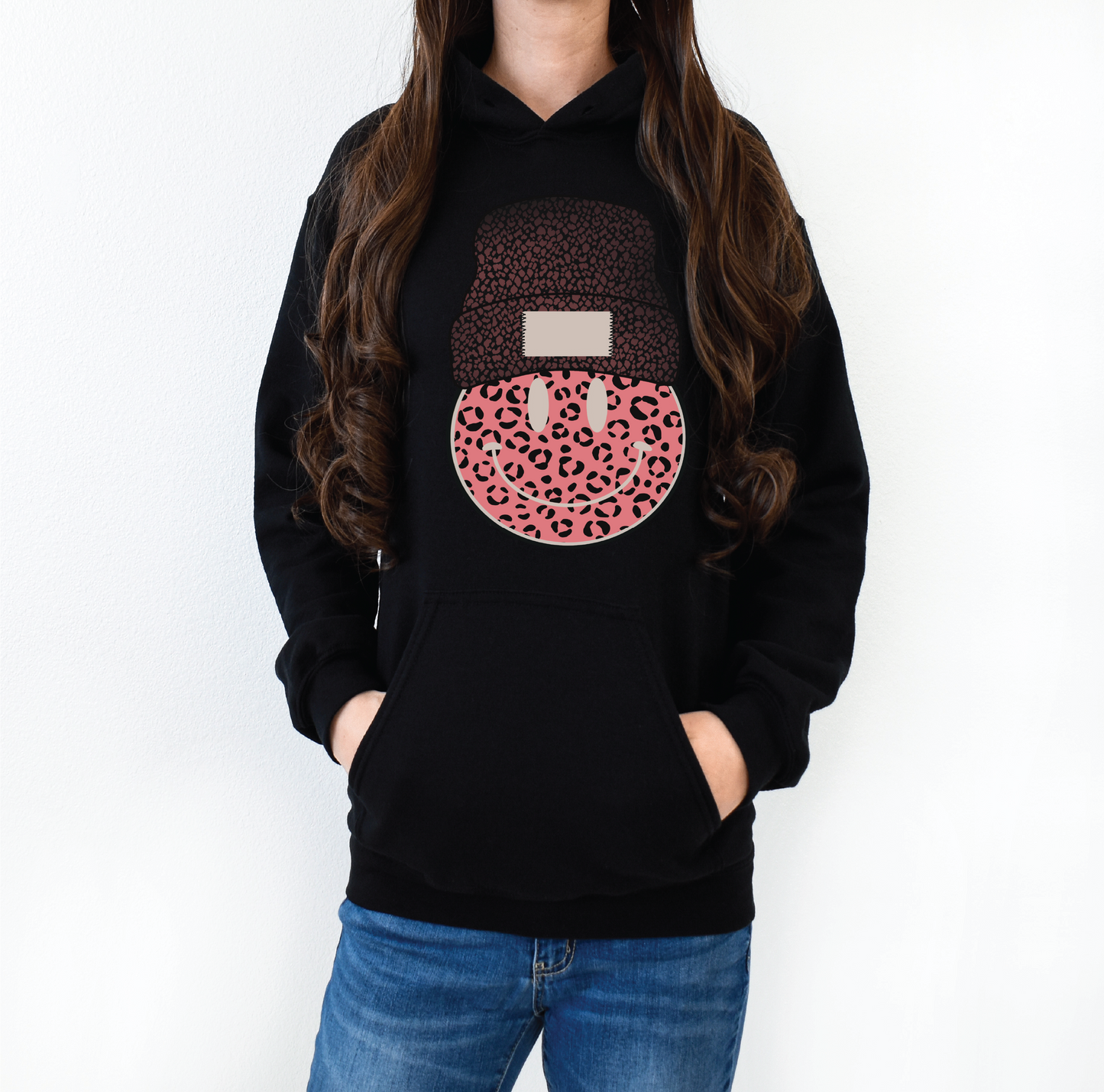 Pink Smiley with Blank Beanie DTF Print-Burning Presses