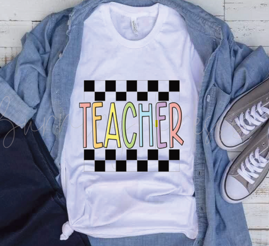 Checkered Teacher DTF Transfer